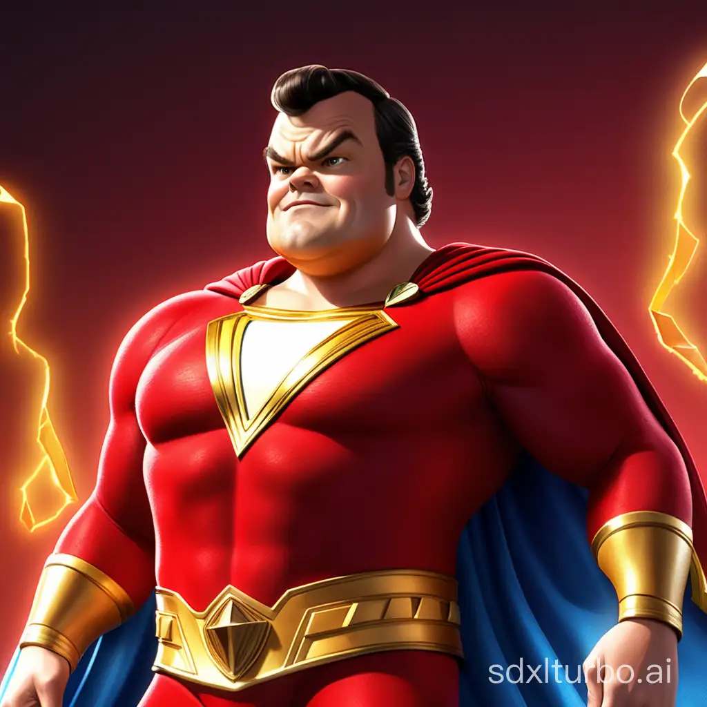 Jack Black as DC superhero Shazam, 4k, high quality, 2d animation, cartoon
