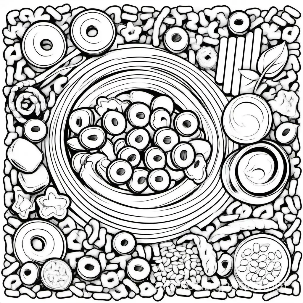 Cereal bold ligne without backround, Coloring Page, black and white, line art, white background, Simplicity, Ample White Space. The background of the coloring page is plain white to make it easy for young children to color within the lines. The outlines of all the subjects are easy to distinguish, making it simple for kids to color without too much difficulty