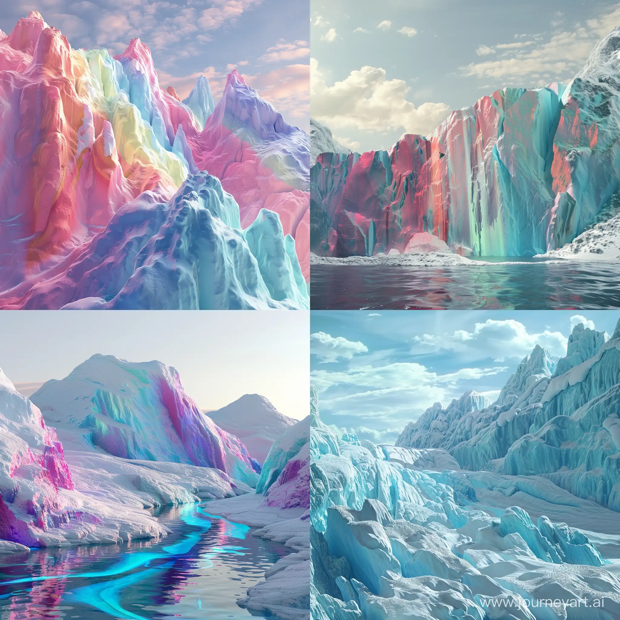 Huge multi-colored glaciers :: 3D animation 