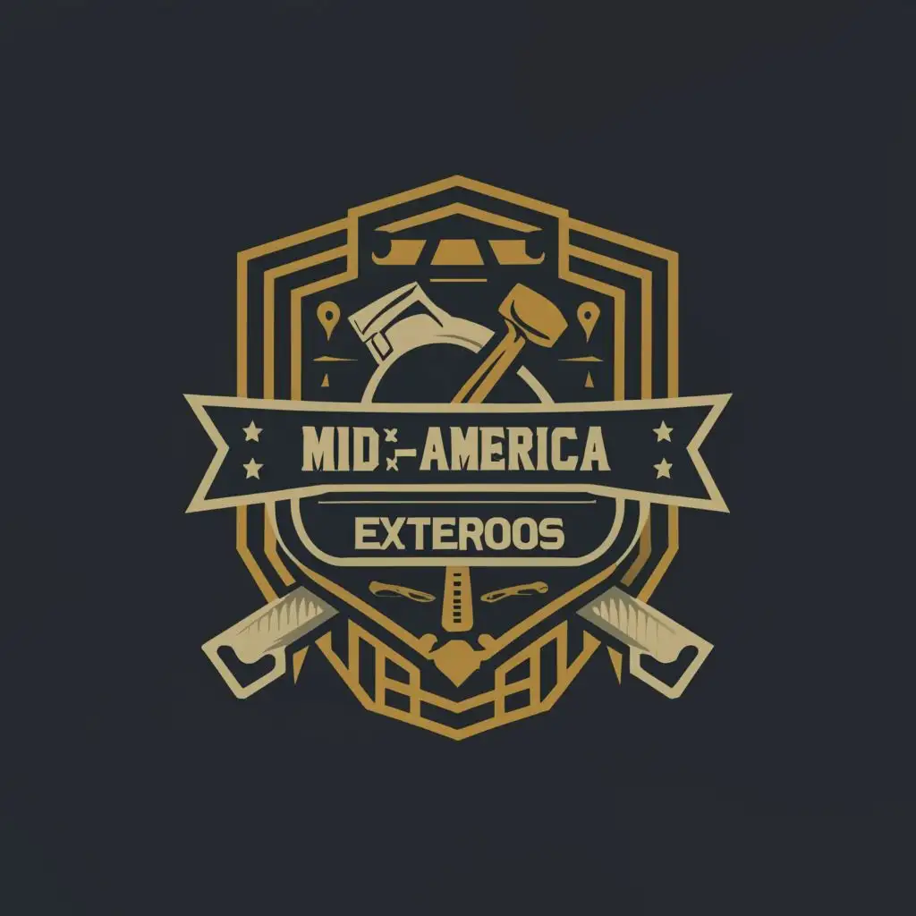 a logo design,with the text "MID-AMERICA EXTERIORS", main symbol:ART DECO SHIELD, be used in Construction industry