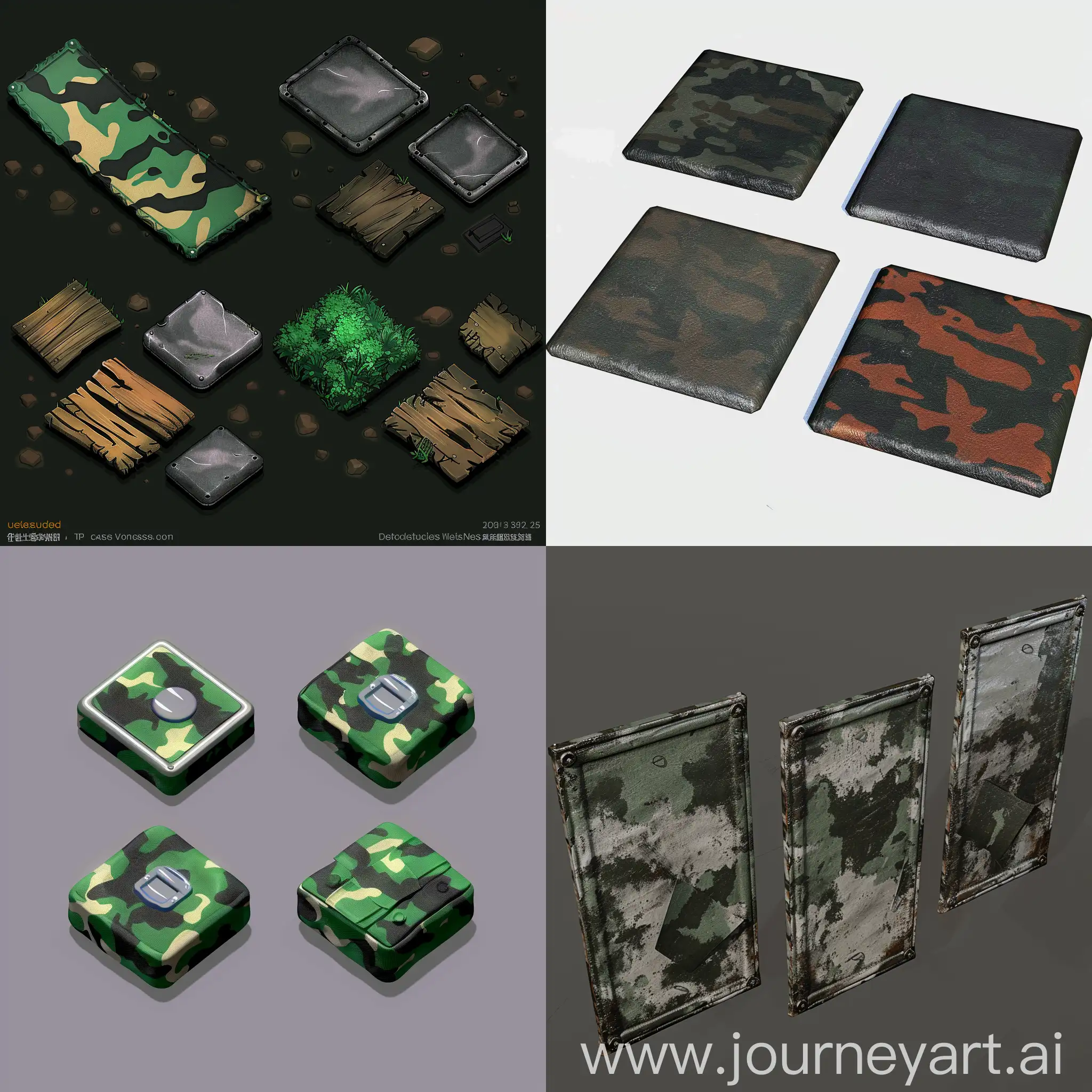 https://i.imgur.com/OCXGCiB.png realistic photo of isometric set of clean camo square thin metal plate plate, slyle of unreal engine 5 asset, ultrarealistic style, 3d render --chaos 40