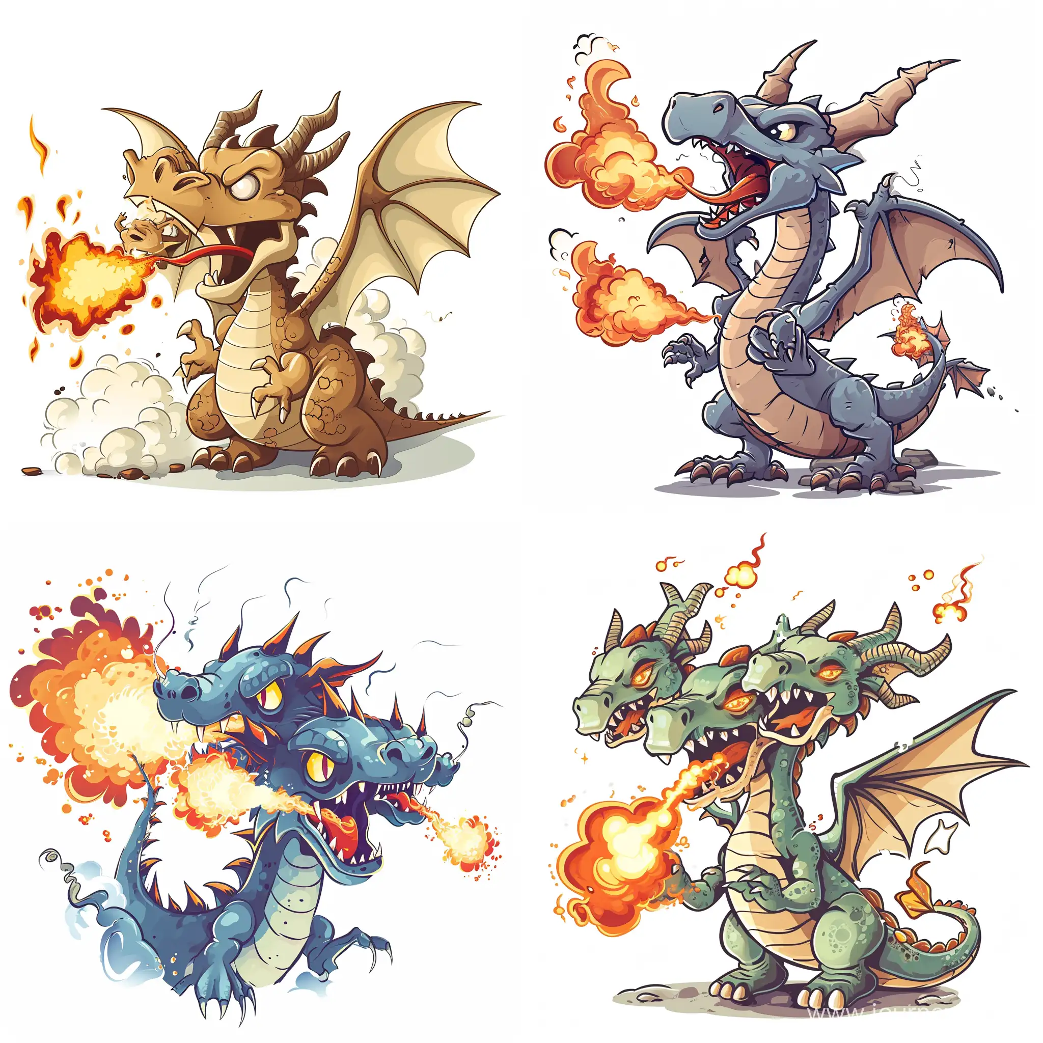 Fierce-ThreeHeaded-Dragon-Breathing-Fire-in-Cartoon-Style