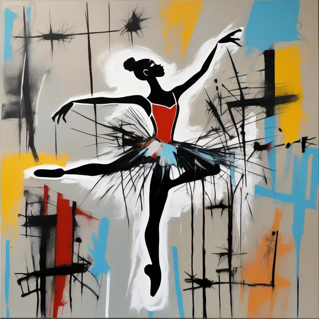 Peinture d'une danseuse ballerine   style art moderne inspiré de jean Michel   basquiat et picasso
