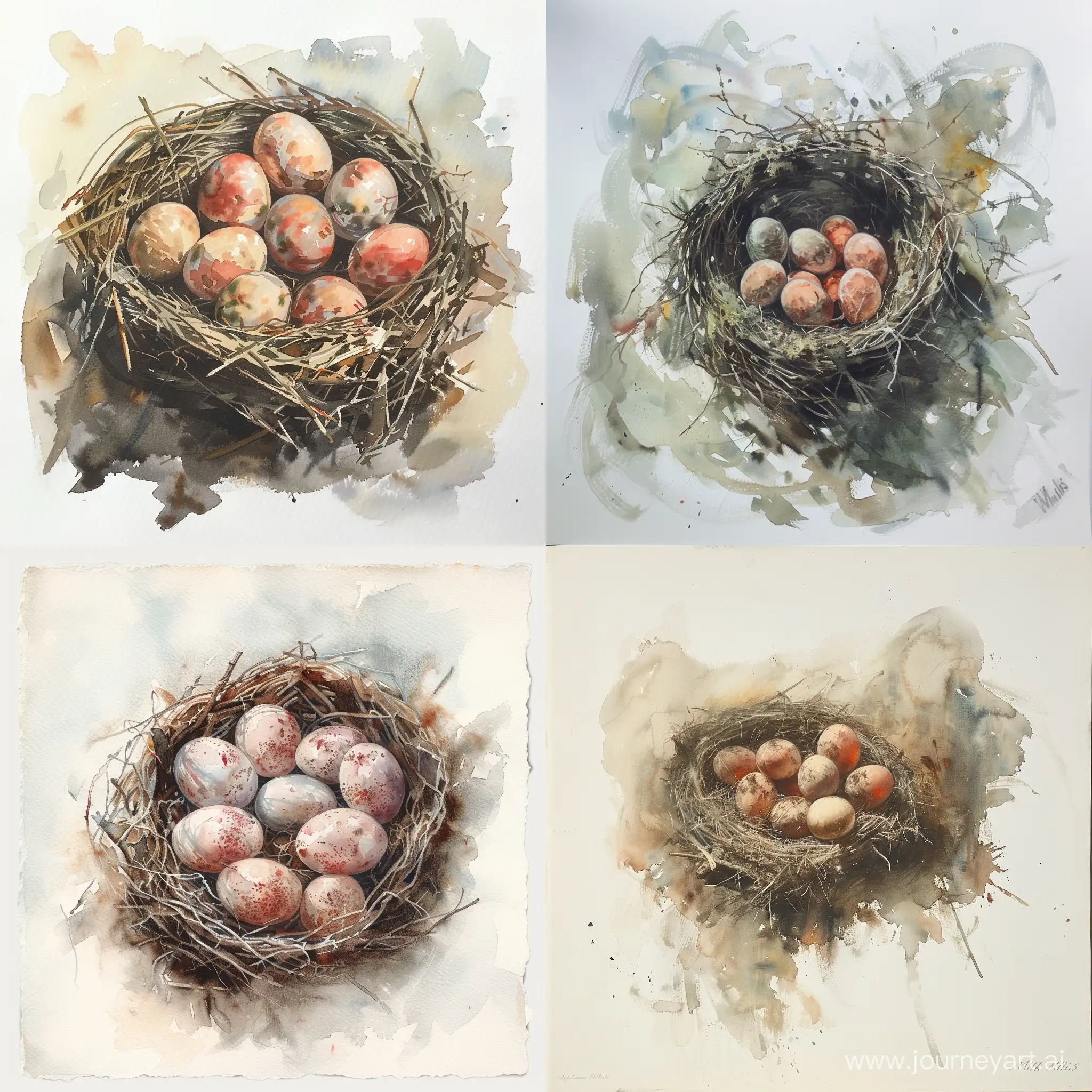 Classical-Watercolor-Painting-of-Bird-Eggs-Nested-in-Warm-Tones