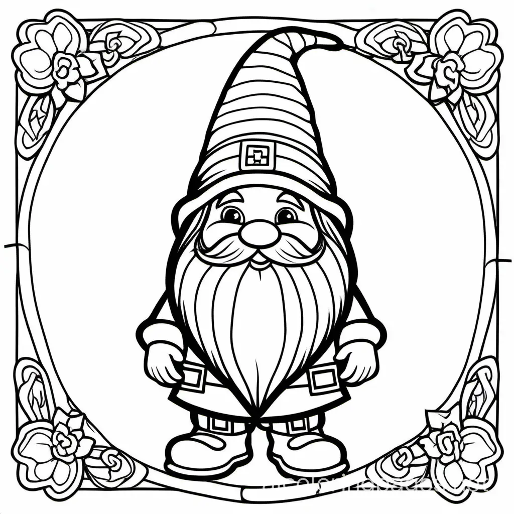 st. patrick's gnome, Coloring Page, black and white, line art, white background, Simplicity, Ample White Space. The background of the coloring page is plain white to make it easy for young children to color within the lines. The outlines of all the subjects are easy to distinguish, making it simple for kids to color without too much difficulty