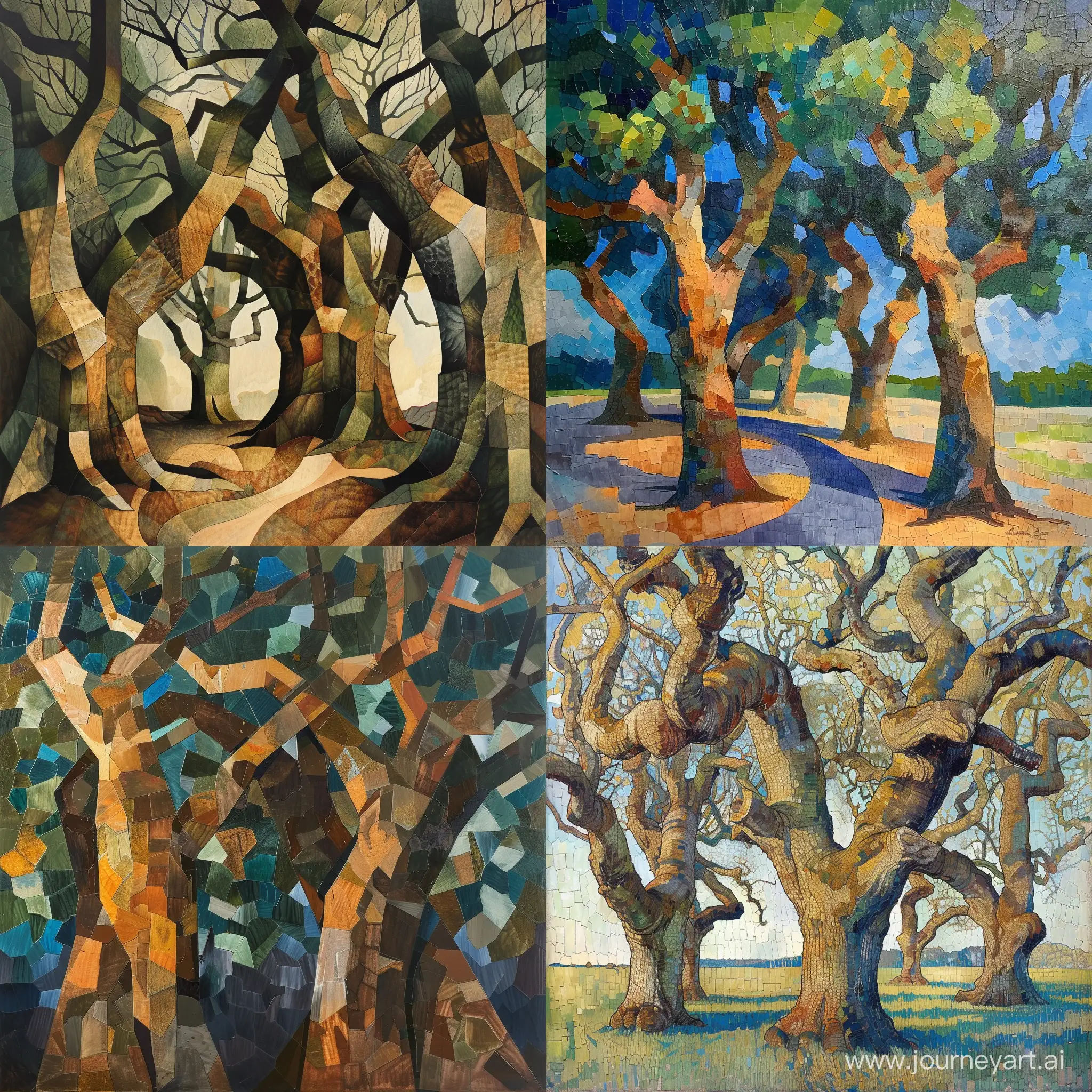 Cubist-Interpretation-of-Old-Oaks-Abstract-Artistic-Depiction-of-Trees