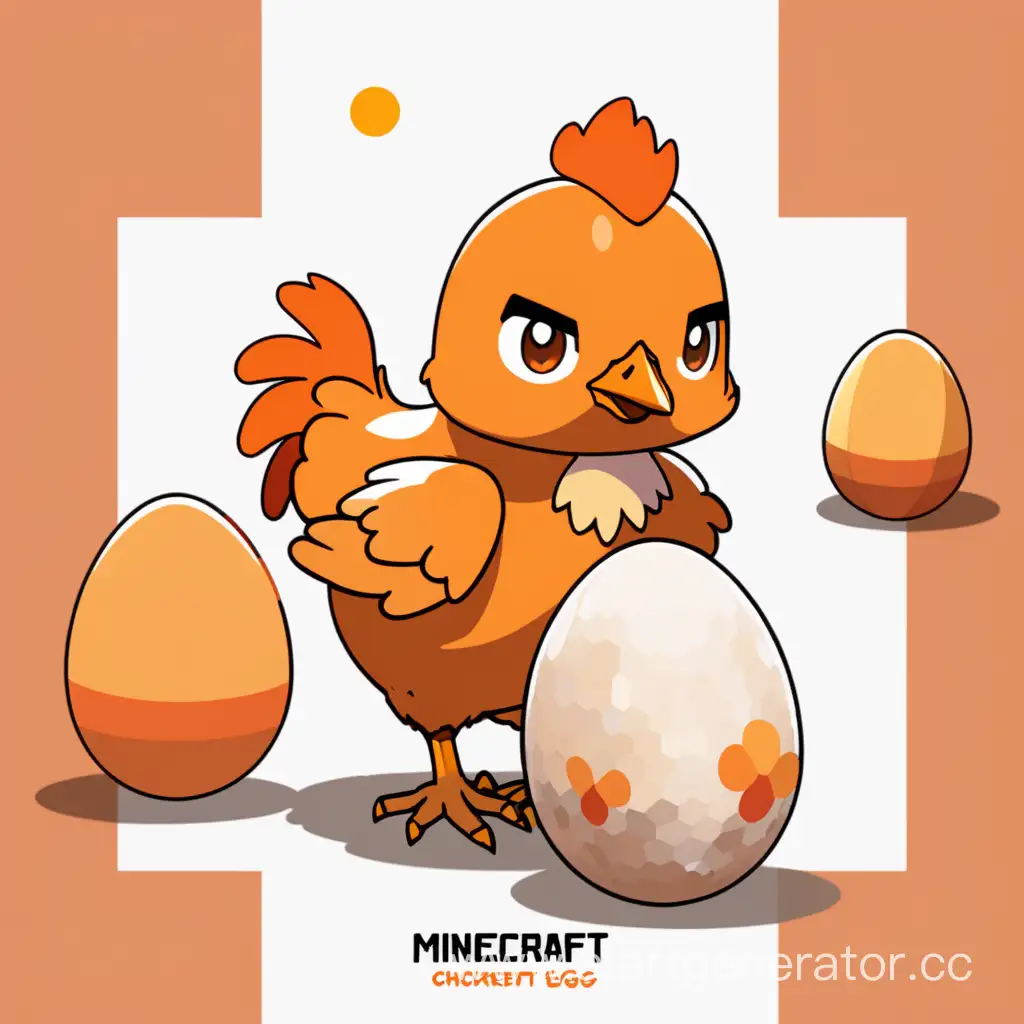 аватарка для майнкрафт сервера с  анимешной маленькой курицей смотрящей на яйцо в оранжевых тонах и надписью с белым фоном и красивой курицей
