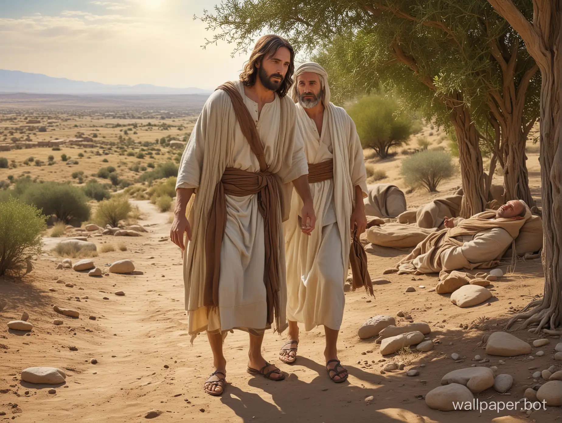 Jesus, Parable of The Good Samaritan, full body view, detailed features, sharp image