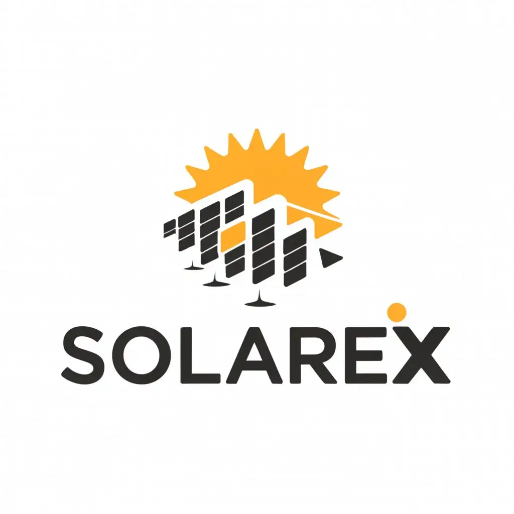 a logo design,with the text "Solarex", main symbol:Sun, Solar Panels,Moderate,clear background
