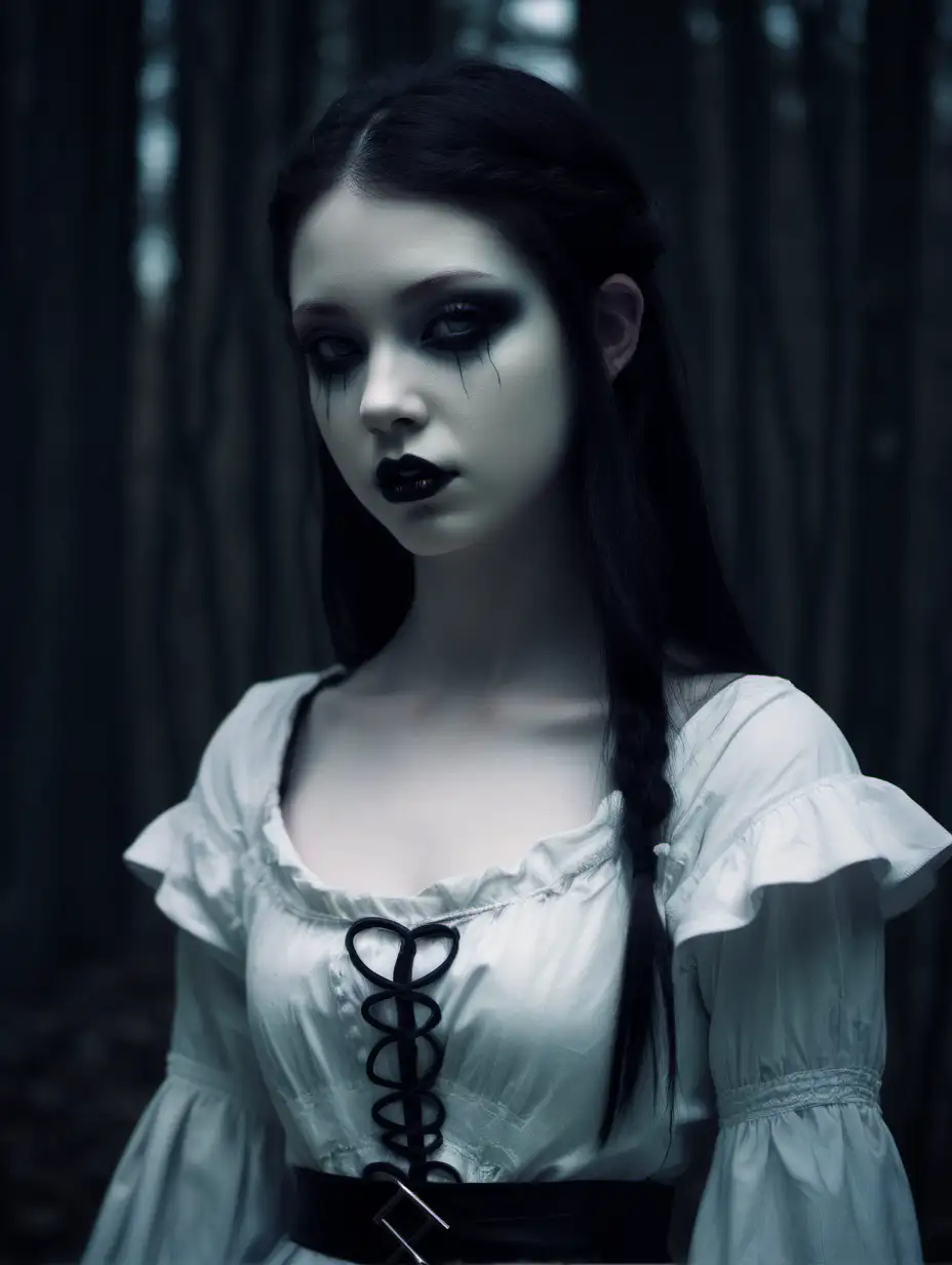 Pale Girl Confronts Dark Doppelganger in Surreal Fantasy Encounter