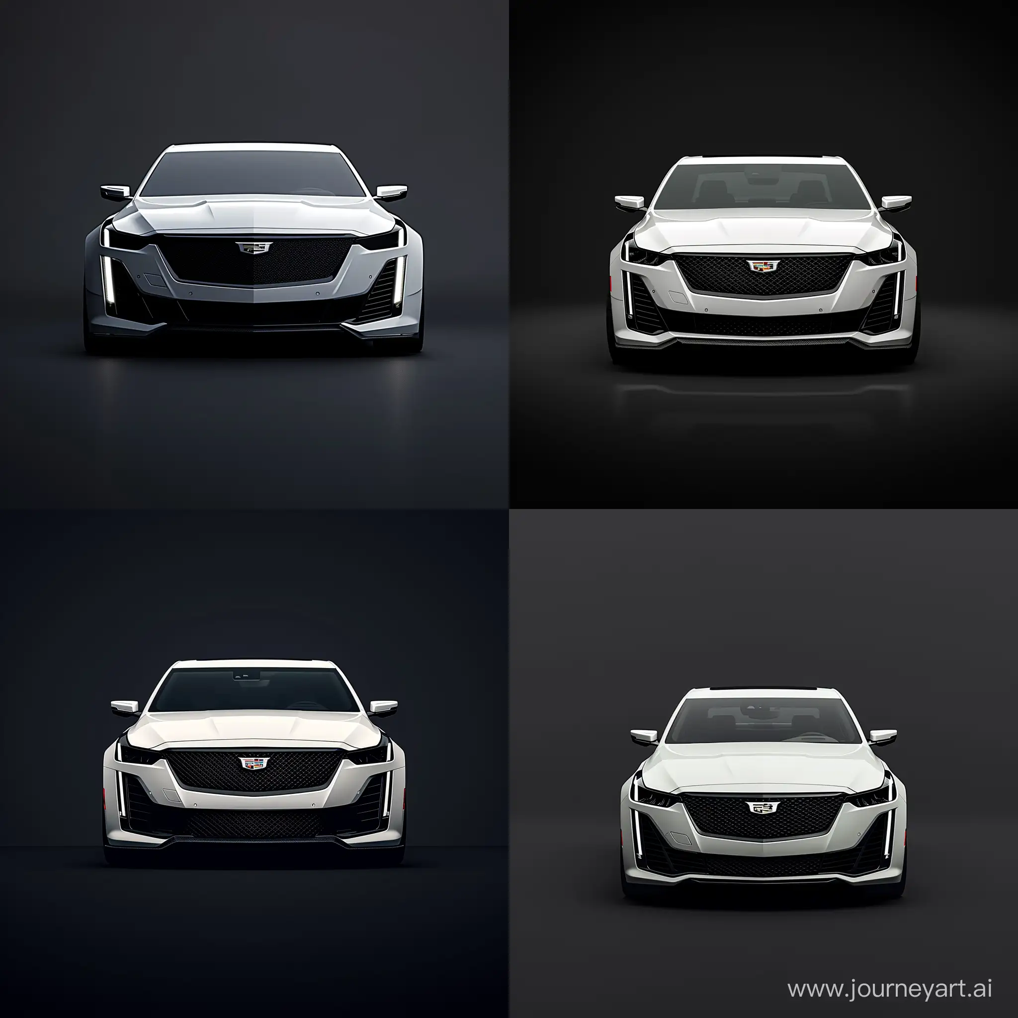 Minimalism 2D Illustration Car of Front View, Cadillac CT5: White Body Color, Simple Dark Background, Adobe Illustrator Software, High Precision