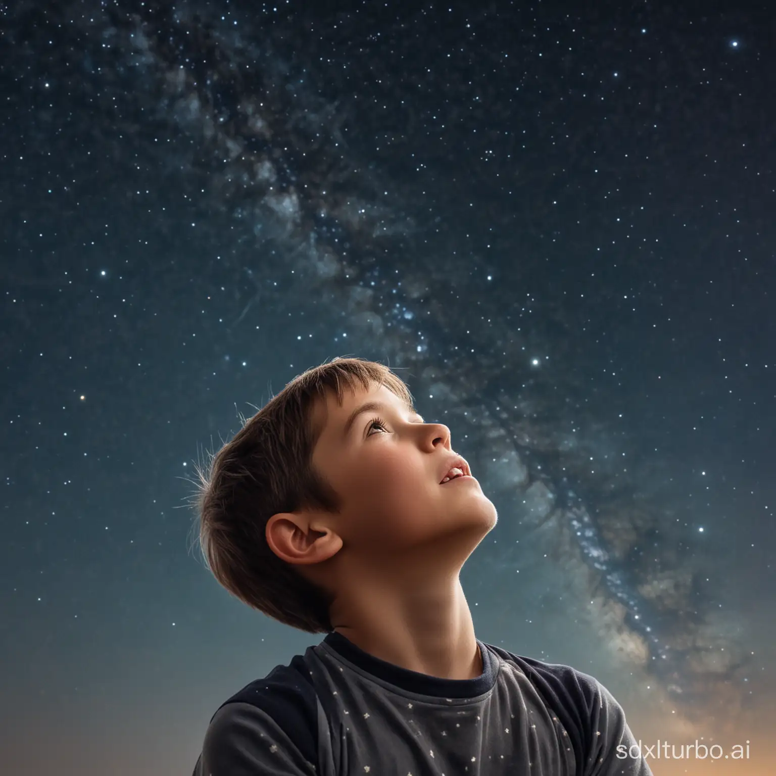 The little boy looking up at the starry sky.