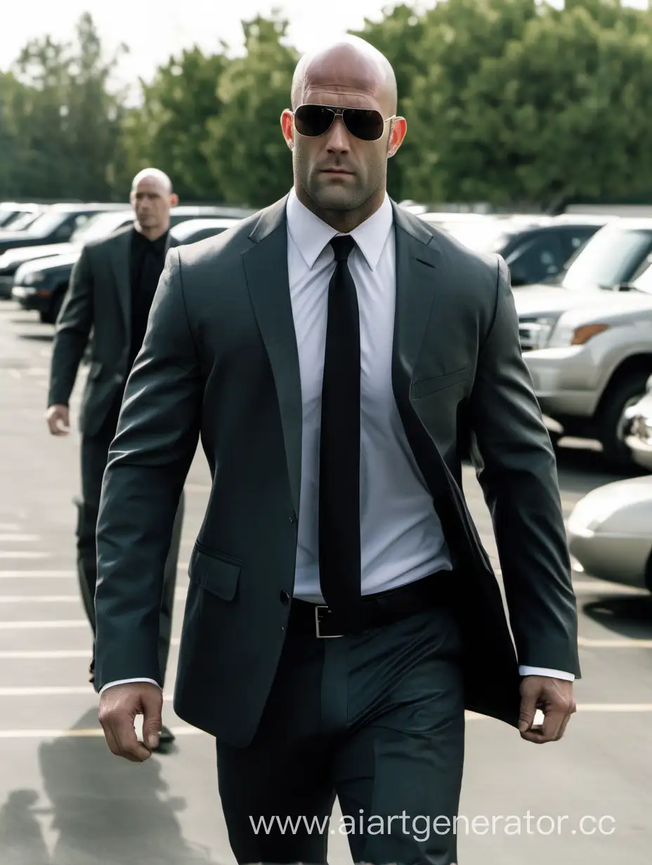 Stylish-Bald-Man-Walking-Through-Covered-Parking-Lot