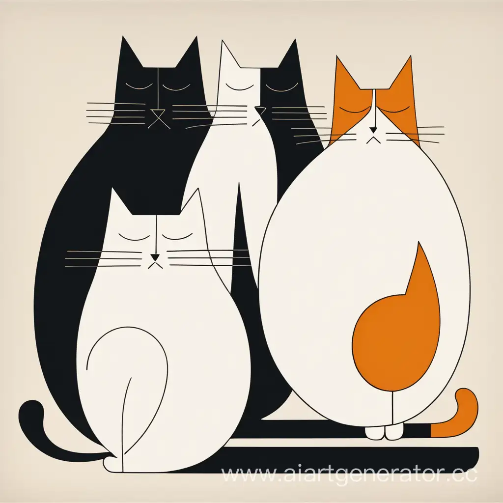 Три разных толстых кота минимализм примитив растровый рисунок абстрактно упрощённо конструктивизм лучизм супрематизм