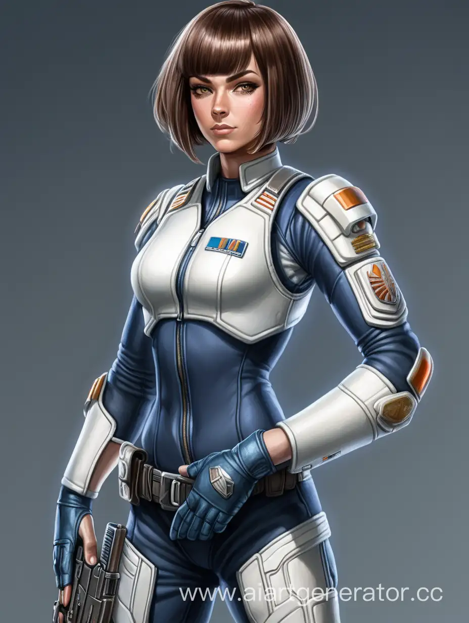 девушка - офицер мостика космического корабля. Так же она боевик, хорошо обращается с оружием, и хорошо воюет. Волосы стрижены под каре, высокая, крепко сложенная, но не сильно накачанная.