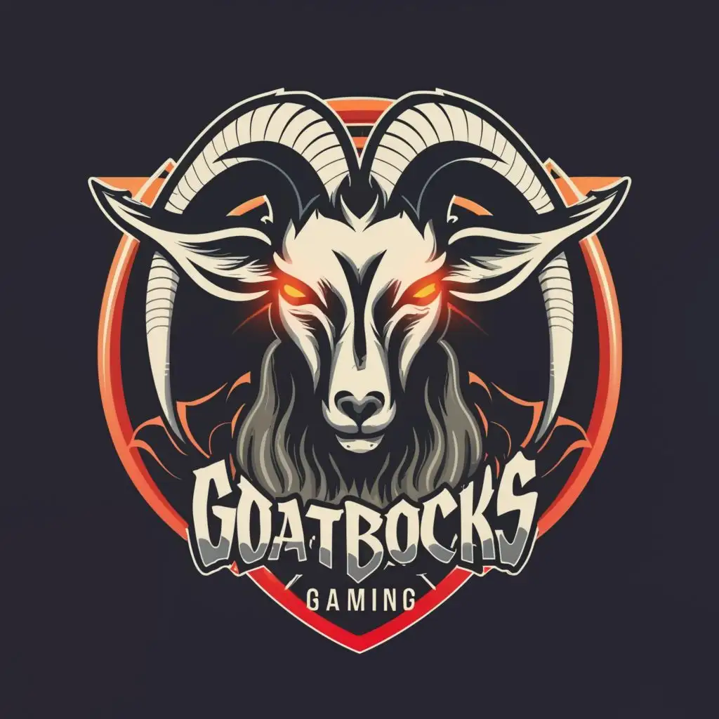 logo, hyperrealistic evil goat gothic, with the text "GoatBocksGaming", typography, be used in Entertainment industry
