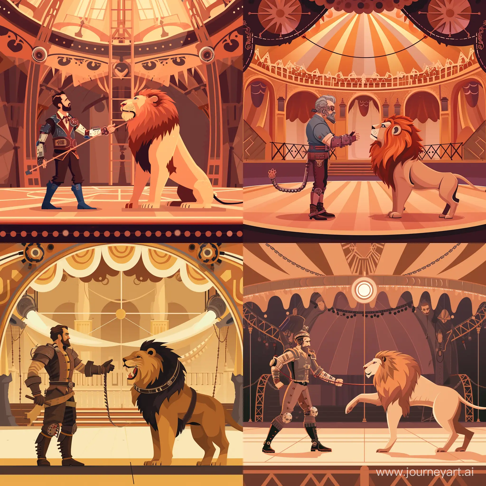Steampunk-Lion-Tamer-Confronting-Majestic-Circus-Lion