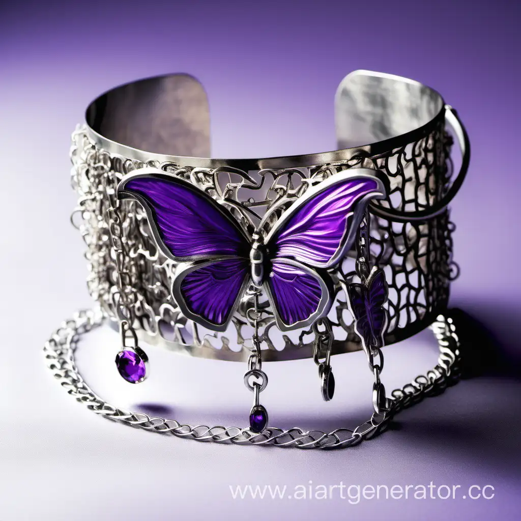 Elegant-Silver-Cuff-Bracelet-Adorned-with-Violet-Butterfly-Charms