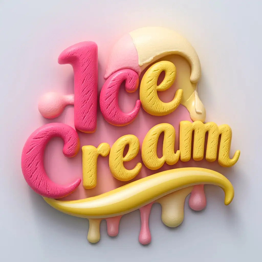Hyperrealistic 3D Pink and Yellow Ice Cream Logo Text