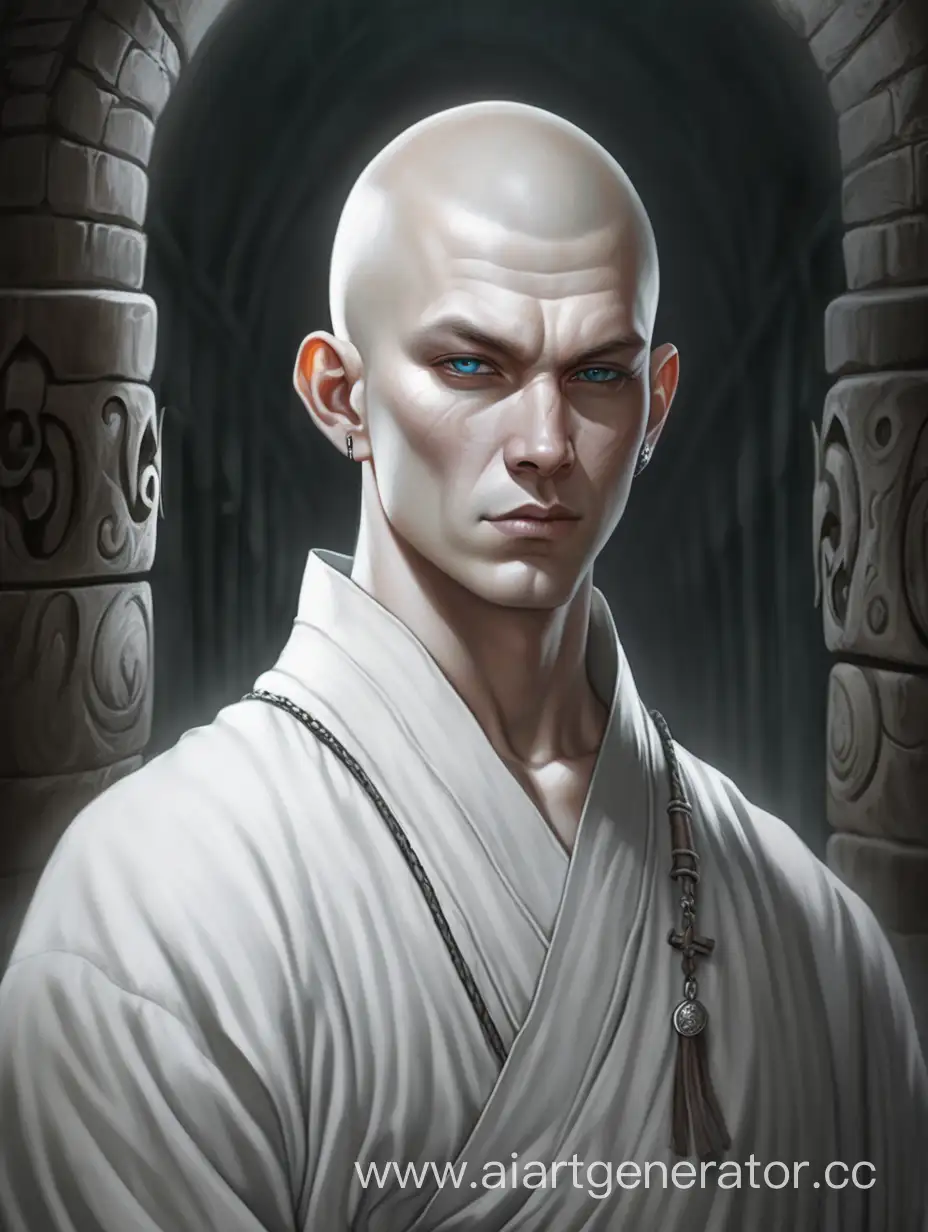 beautiful white man. human. dungeon dungeon. white monk. portrait