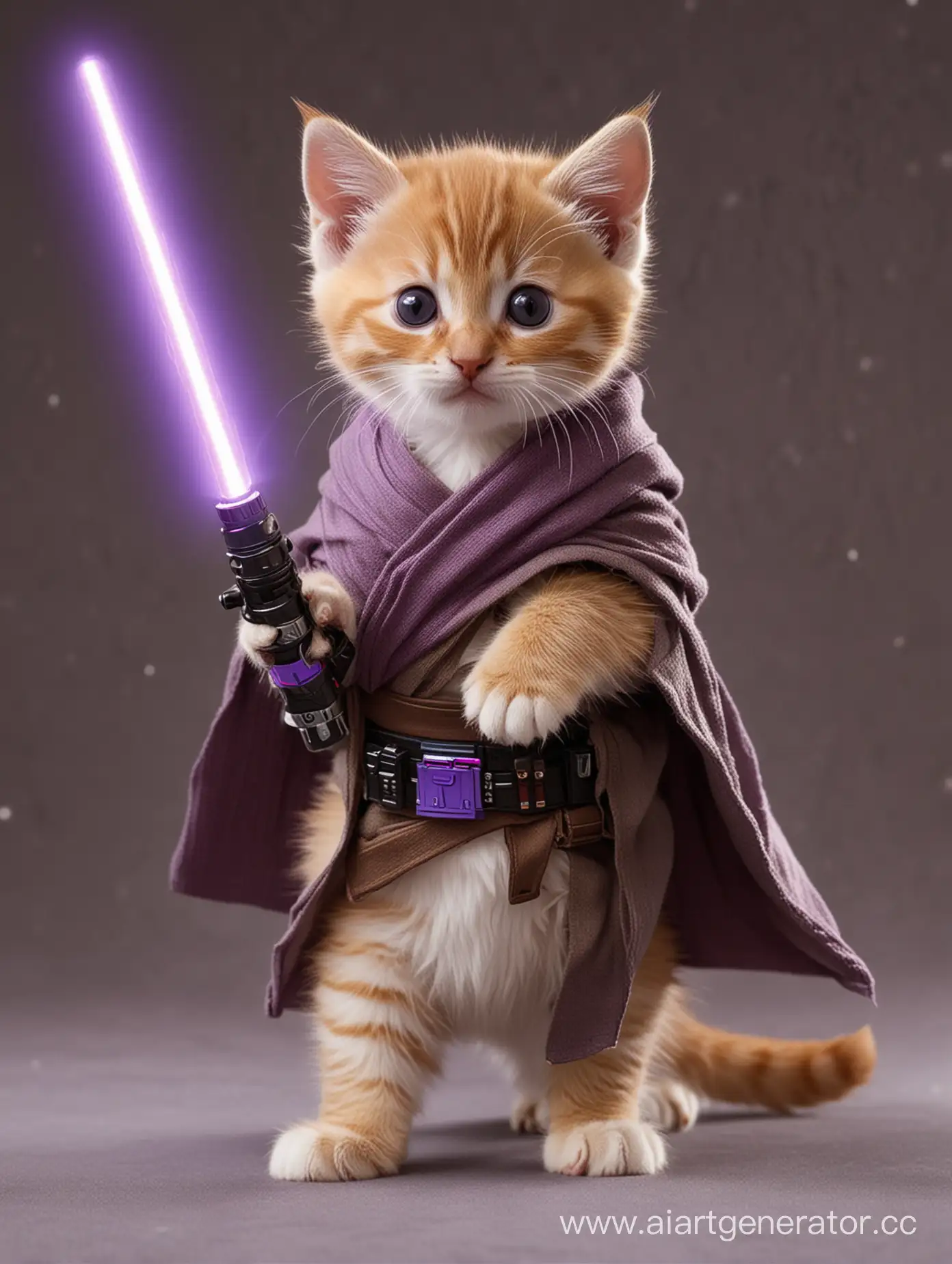 котёнок джедай с фиолетовым световым мечом