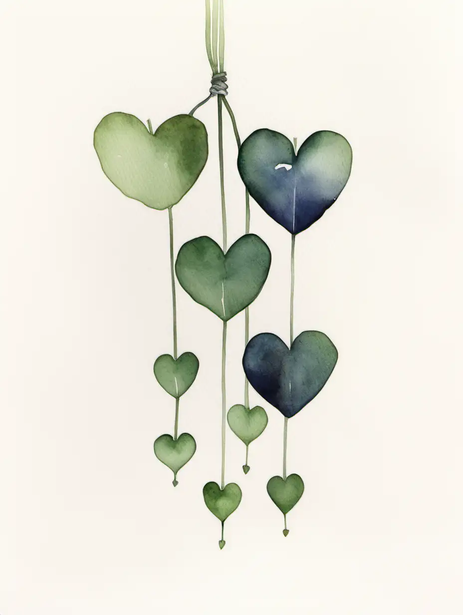 minimalistic watercolour painting of a string of hearts plant 