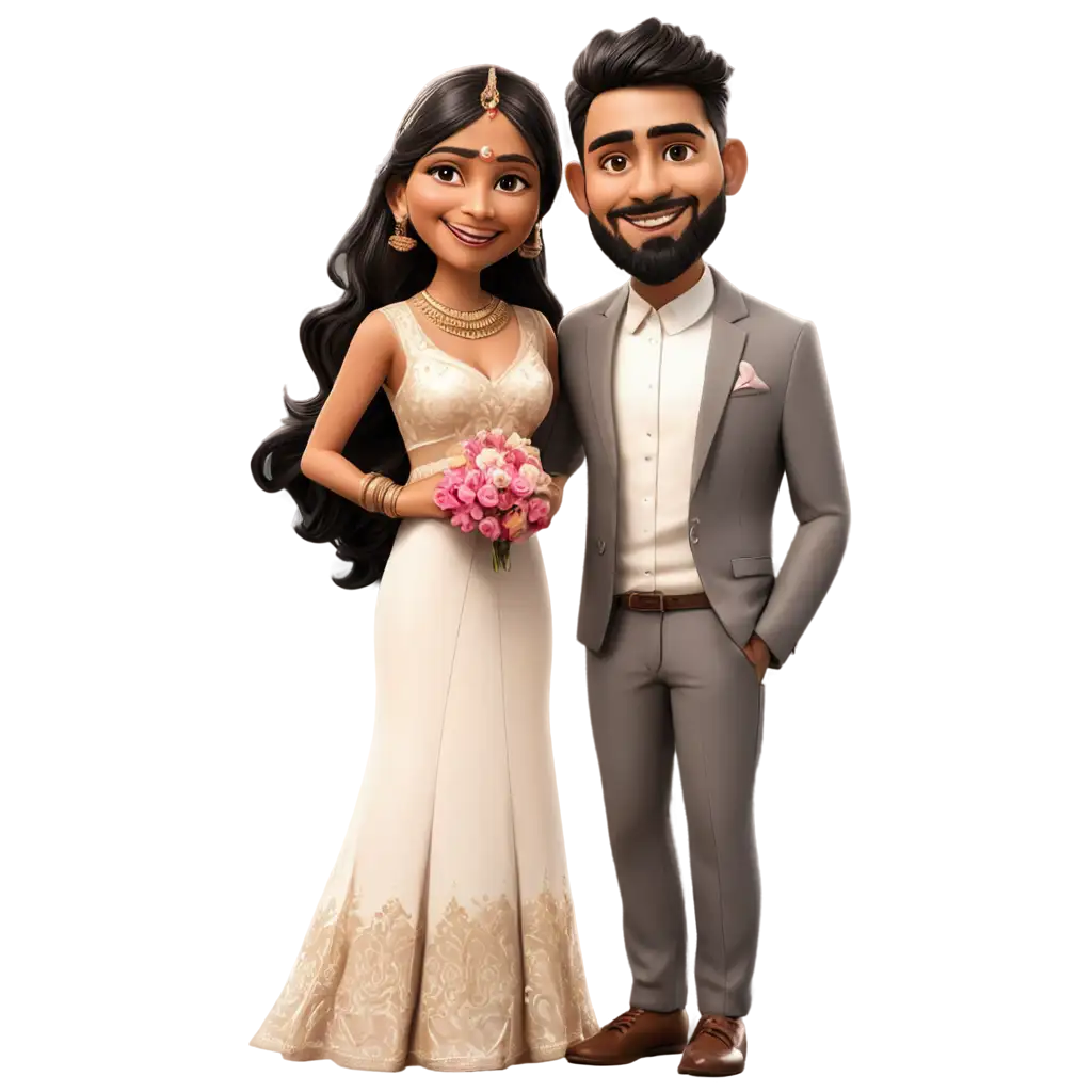 indian wedding caricature bride and groom standing