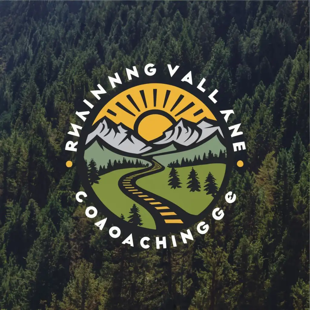 logo, valley path between mountains into sun rays, with the text "Shining Valley Coaching", typography