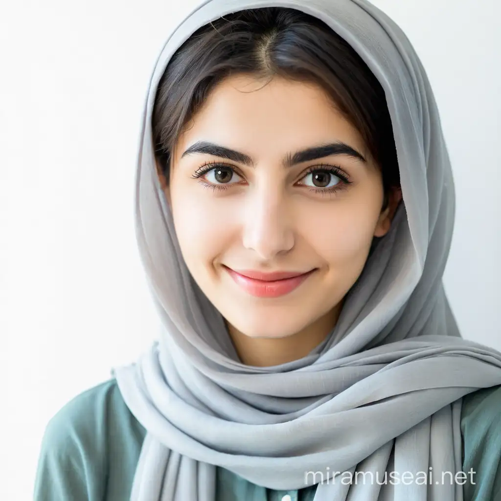 Iranian Young Woman Selfie Portrait on White Background