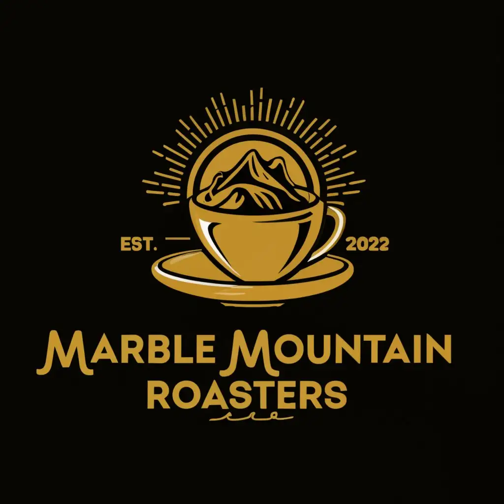 a logo design,with the text "MARBLE MOUNTAIN ROASTERS", main symbol:COFFEE CUP, BEANS, MOUNTAIN, SUN,Moderate,be used in Restaurant industry,clear background