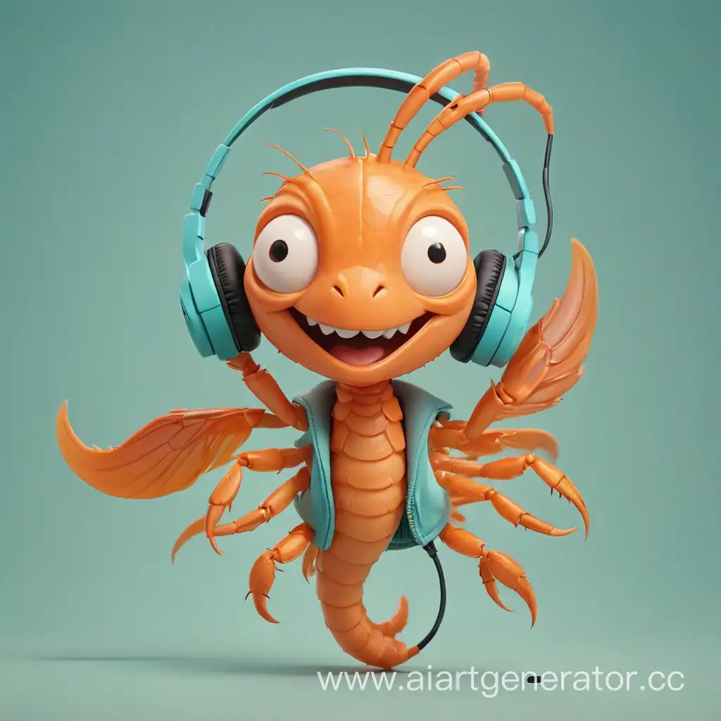 Colorful-Shrimp-DJ-with-Headphones-and-Microphone-on-Turquoise-Background