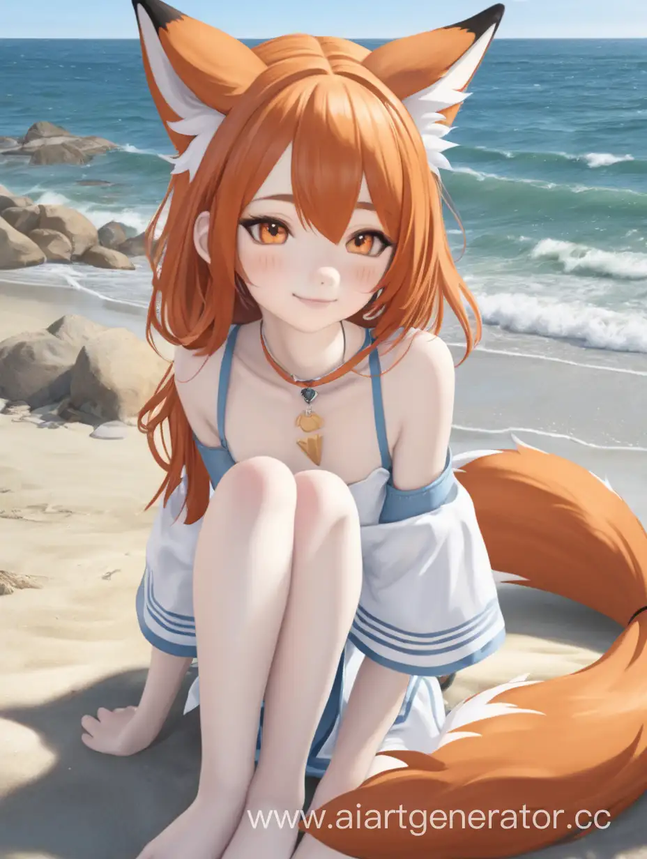 Девушка-лиса отдыхает на море