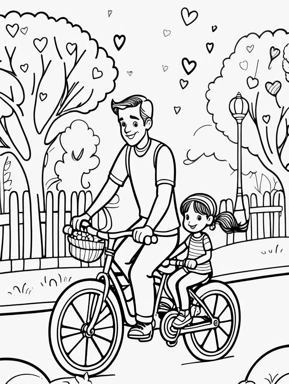 Charming DaddyDaughter Valentines Day Bike Ride Coloring Page