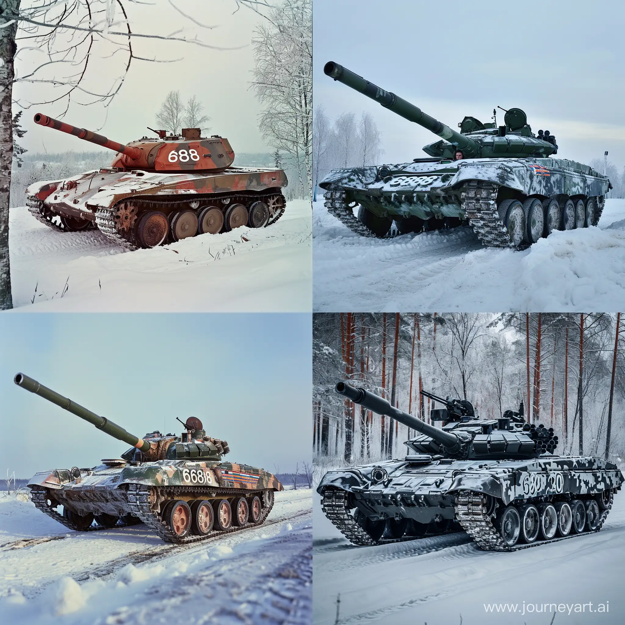 Winter-Camouflaged-Soviet-Tank-Object-688-in-Snow