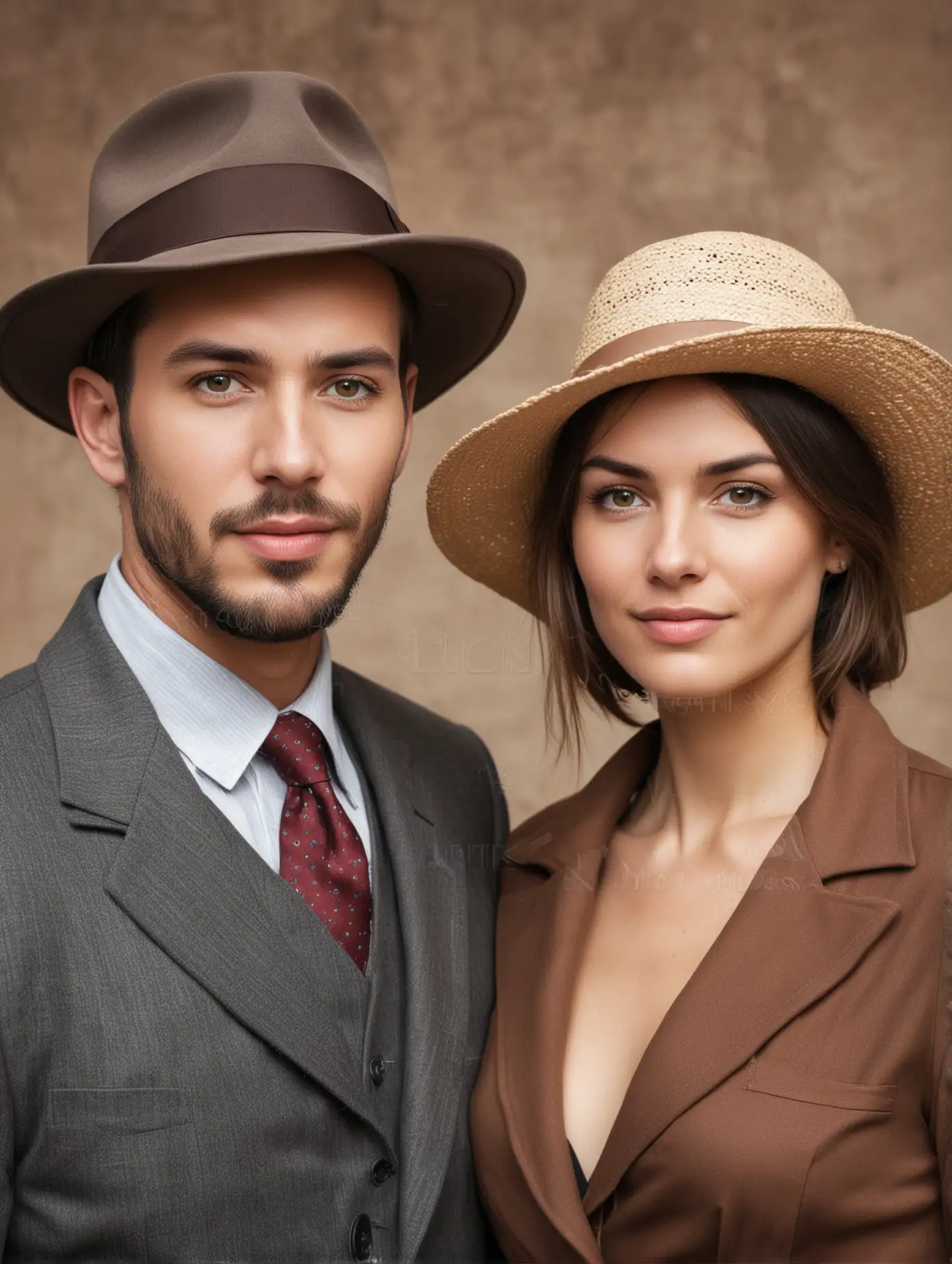 мужчина и женщина в шляпах цветное изображение