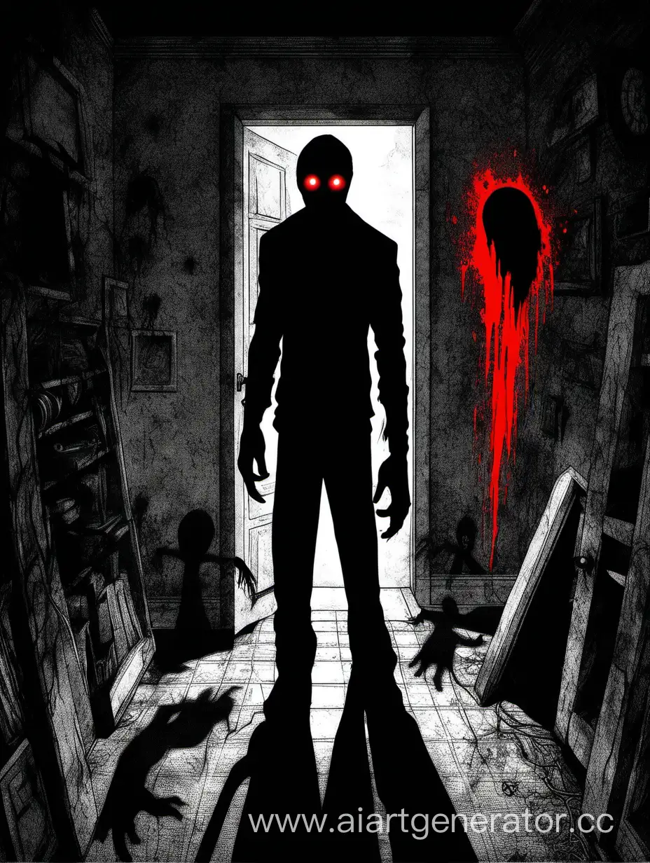 Eerie-Shadow-with-Glowing-Red-Eyes-Engaged-in-Horror-Gaming