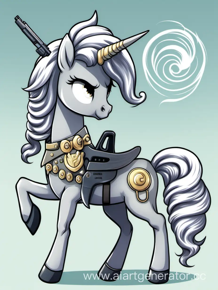 Kawaii-Gray-Battle-Pony-with-Twisted-Bun-Mane-and-Gun