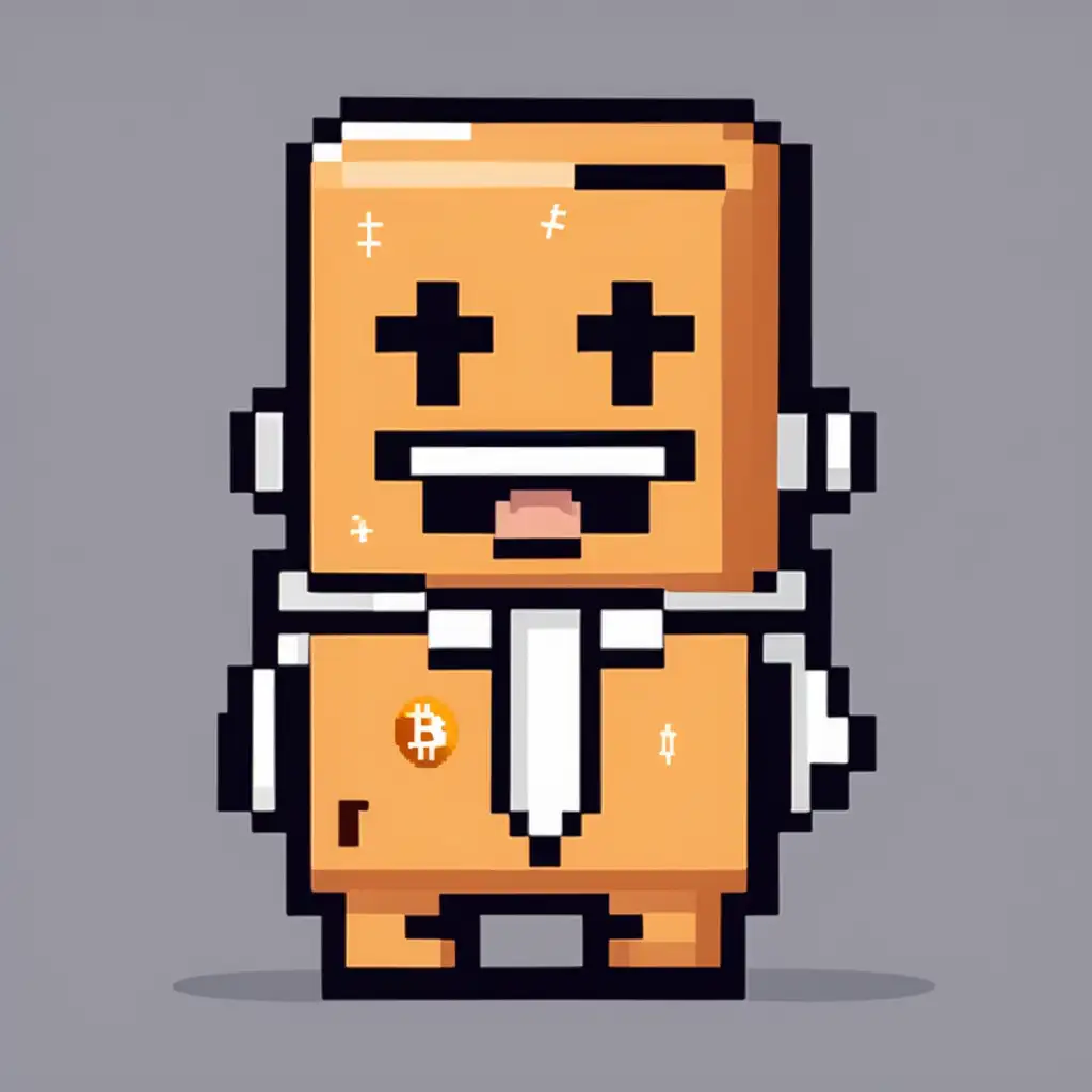 Pixel Art Contour Funny Character with Bitcoin Emblem