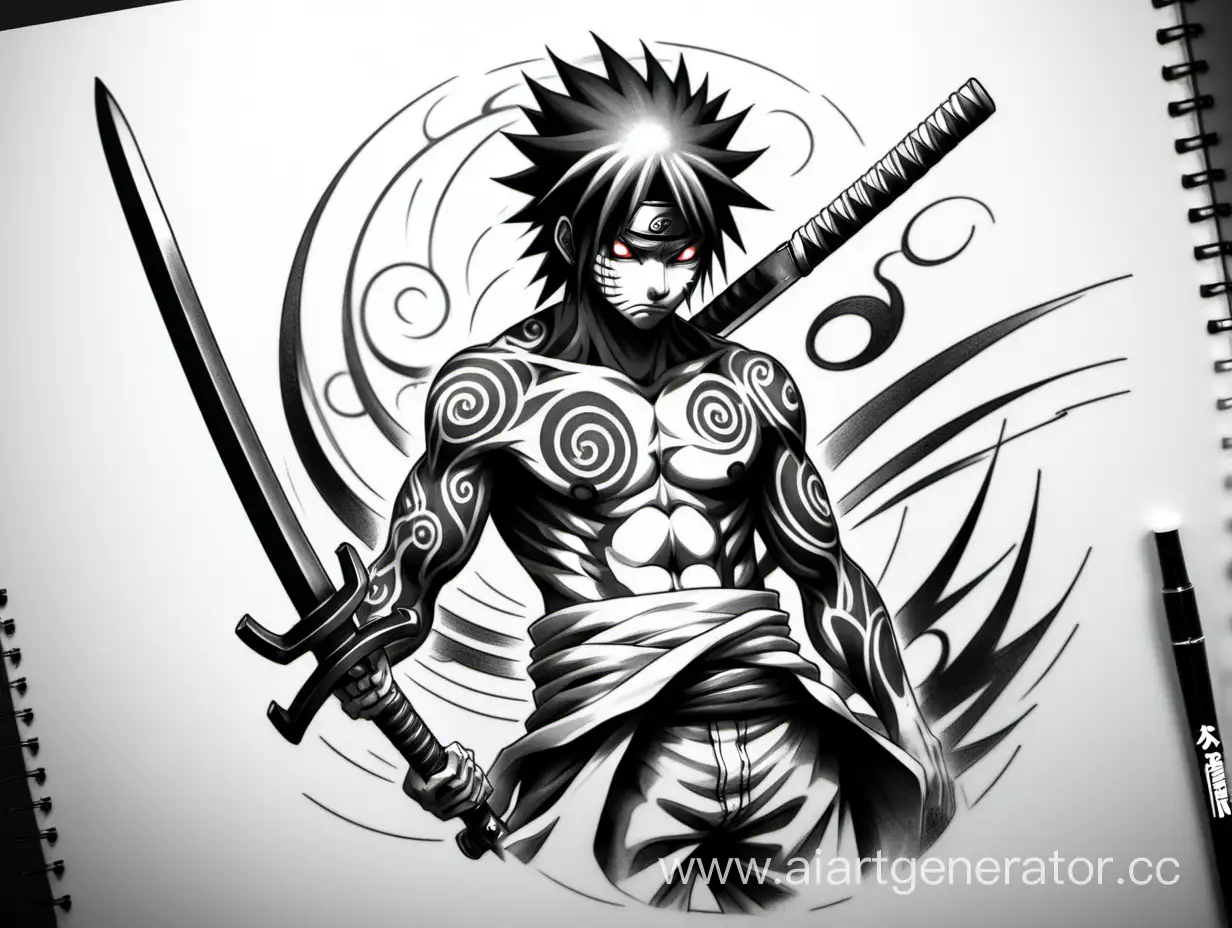 Anime-Demon-Tattoo-Sketch-with-Katana-Inspired-by-Naruto