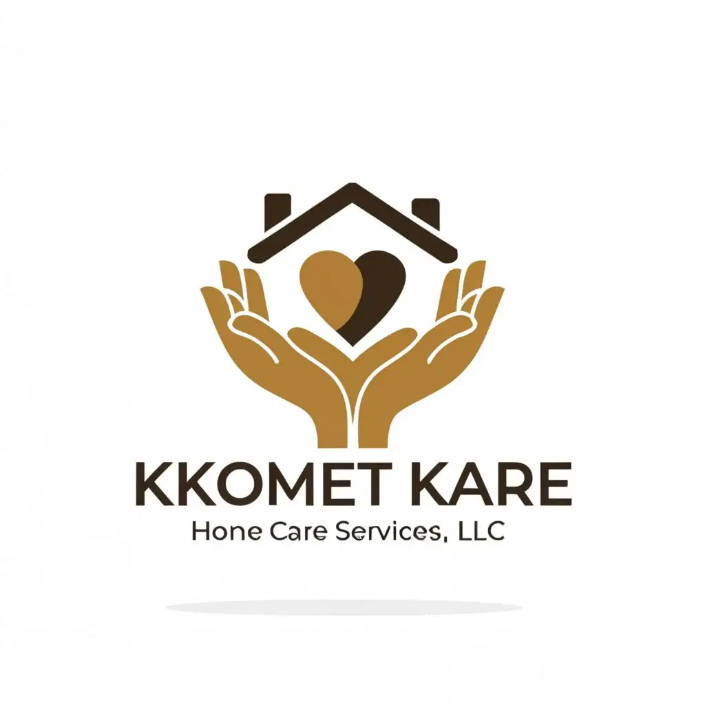a logo design,with the text "Komfort Kare Home Care Services LLC", main symbol:house and hands,Moderate,clear background