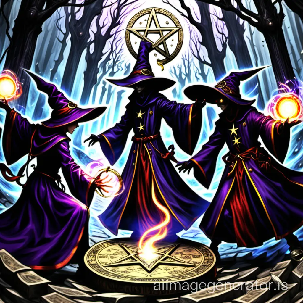 Black mages battle each other with their pentacles