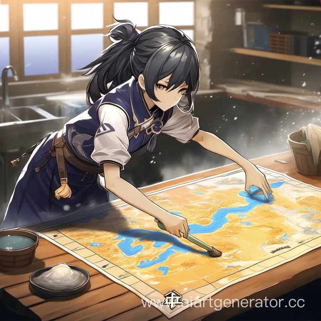 Adventurous-Girl-Cleaning-Maps-in-Genshin-Impact-Game