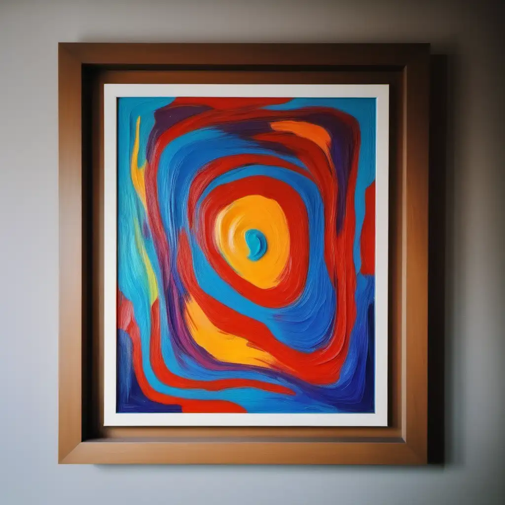 Vibrant Abstract Painting in Elegant Wooden Frame
