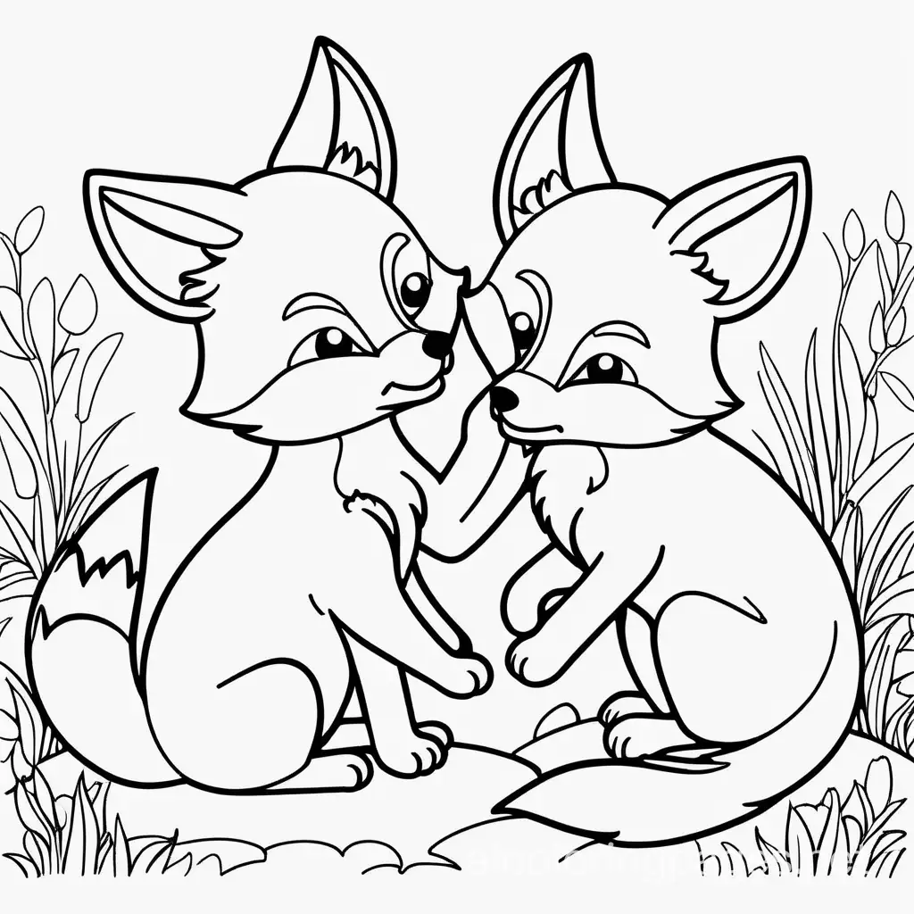 Cute foxes playing with each other

, Coloring Page, black and white, line art, white background, Simplicity, Ample White Space. The background of the coloring page is plain white to make it easy for young children to color within the lines. The outlines of all the subjects are easy to distinguish, making it simple for kids to color without too much difficulty