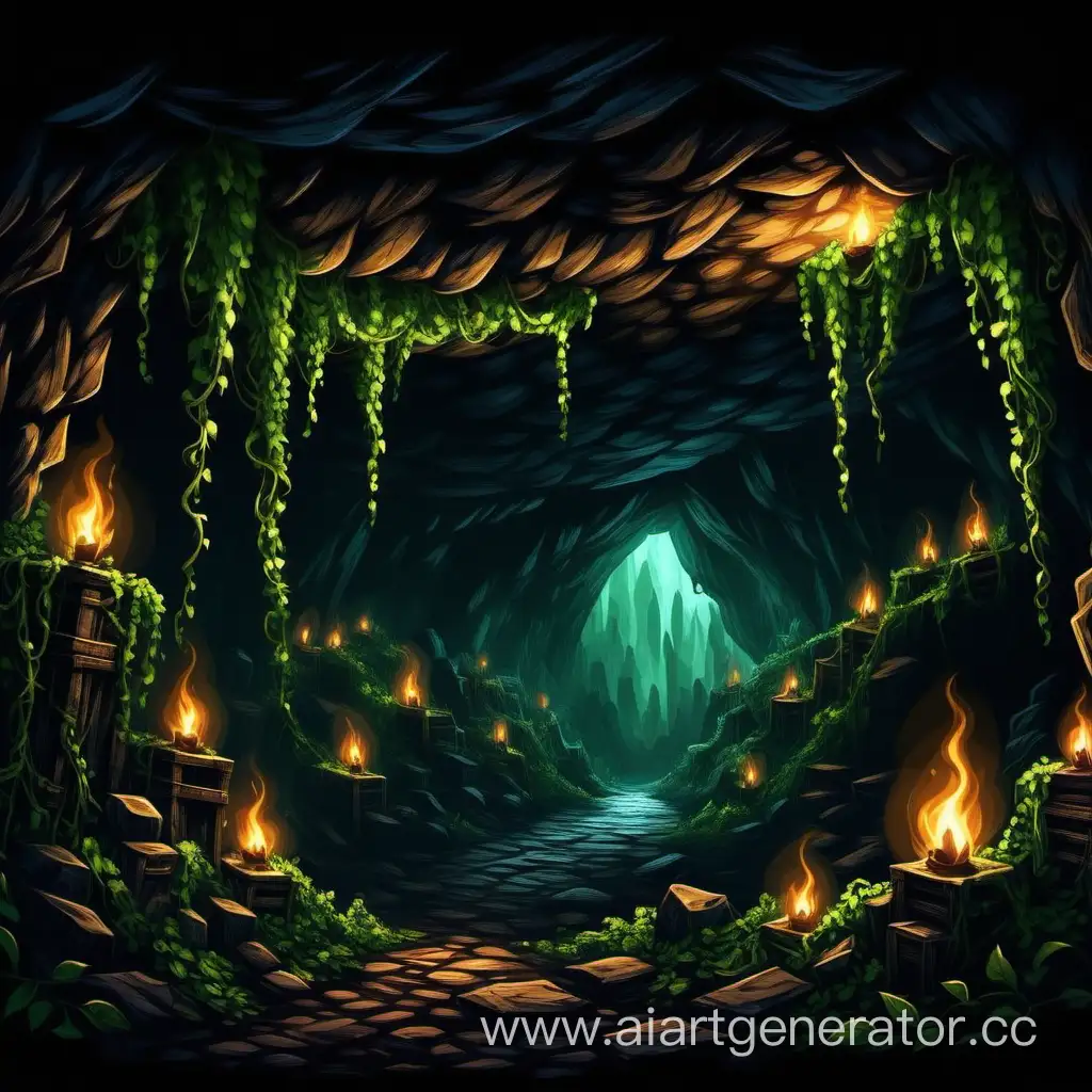 Eerie-Cave-with-Hanging-Vines-and-Dim-Torches