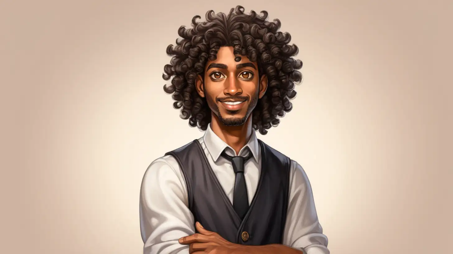 Diverse Male School Teacher with Curly Hair and Brown Eyes