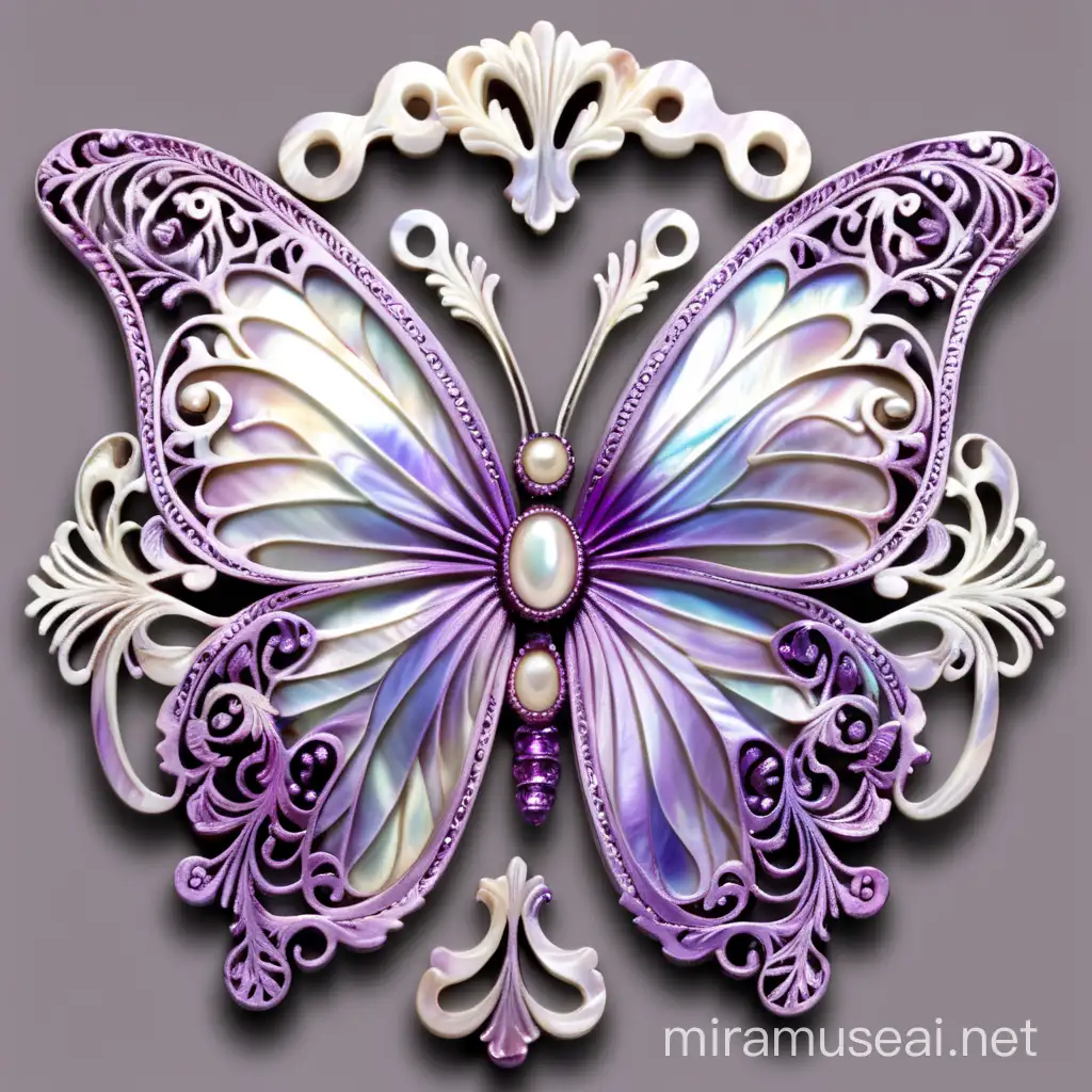 mother of pearl purple filigree feathery butterfly