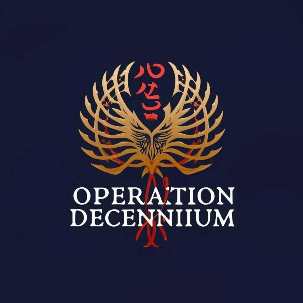 a logo design,with the text "Operation Decennium", main symbol:Japan phoenix sakura rising sun mount fuji decade skyblue red gold,Moderate,be used in Events industry,clear background