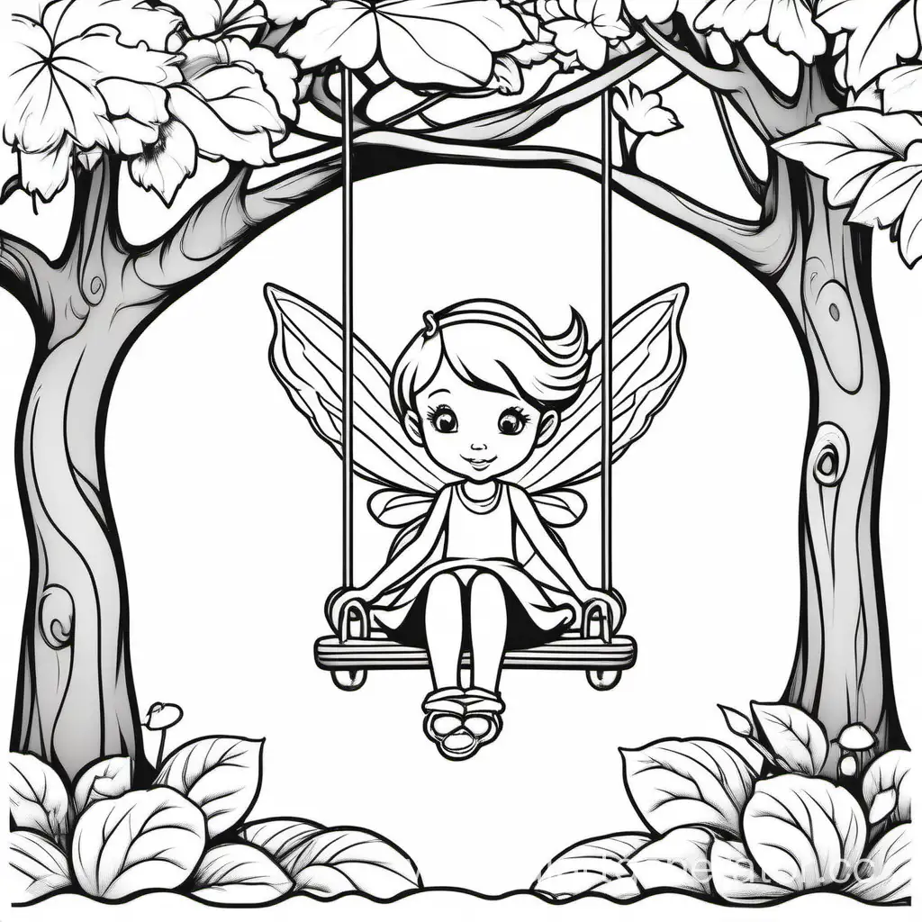 Whimsical-Fairy-Swinging-on-a-Cartoon-Swing-Against-White-Background