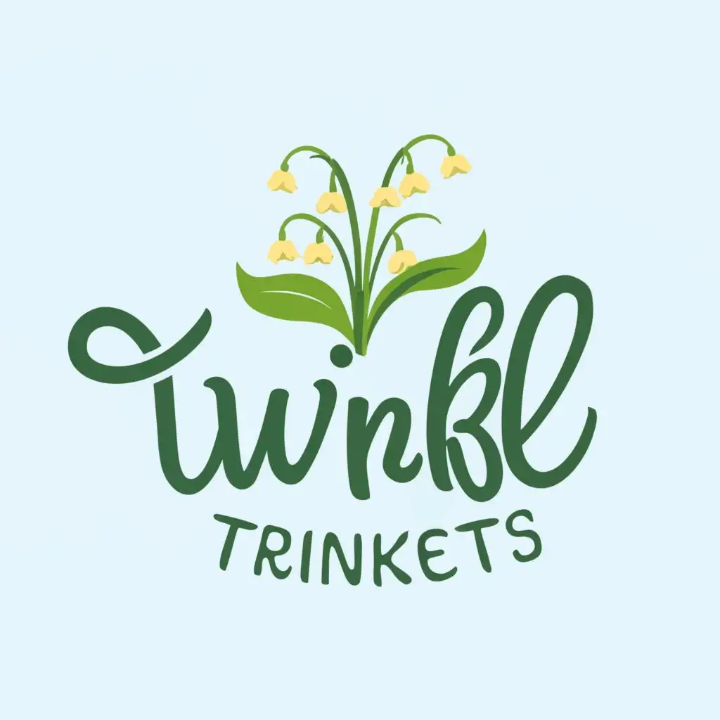 logo, lily of the valley, with the text "Twinkl Trinkets", typography